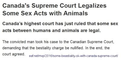 bestiality canada|Most bestiality is legal, declares Canadas Supreme Court